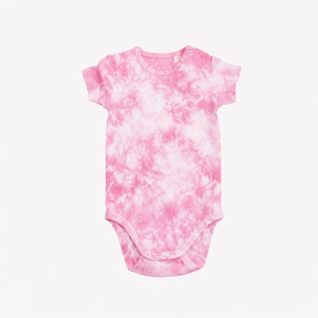 Babies Peony pink Hand-Dyed Breton Short Sleeve baby gro