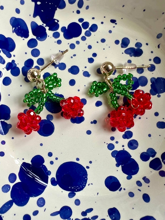 Cherry on top. Hand made glass beaded earrings