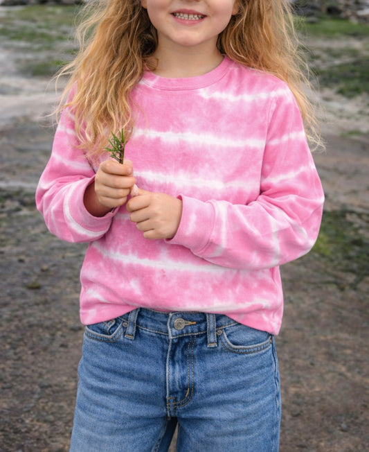 Kids Pink Hand-Dyed Breton Long Sleeve Tee