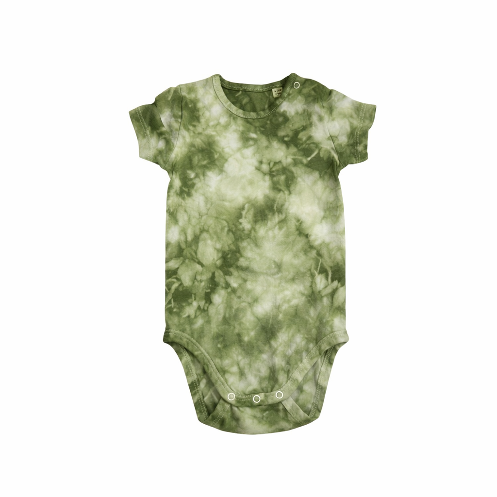 Babies Olive green Hand-Dyed Breton Short Sleeve baby gro