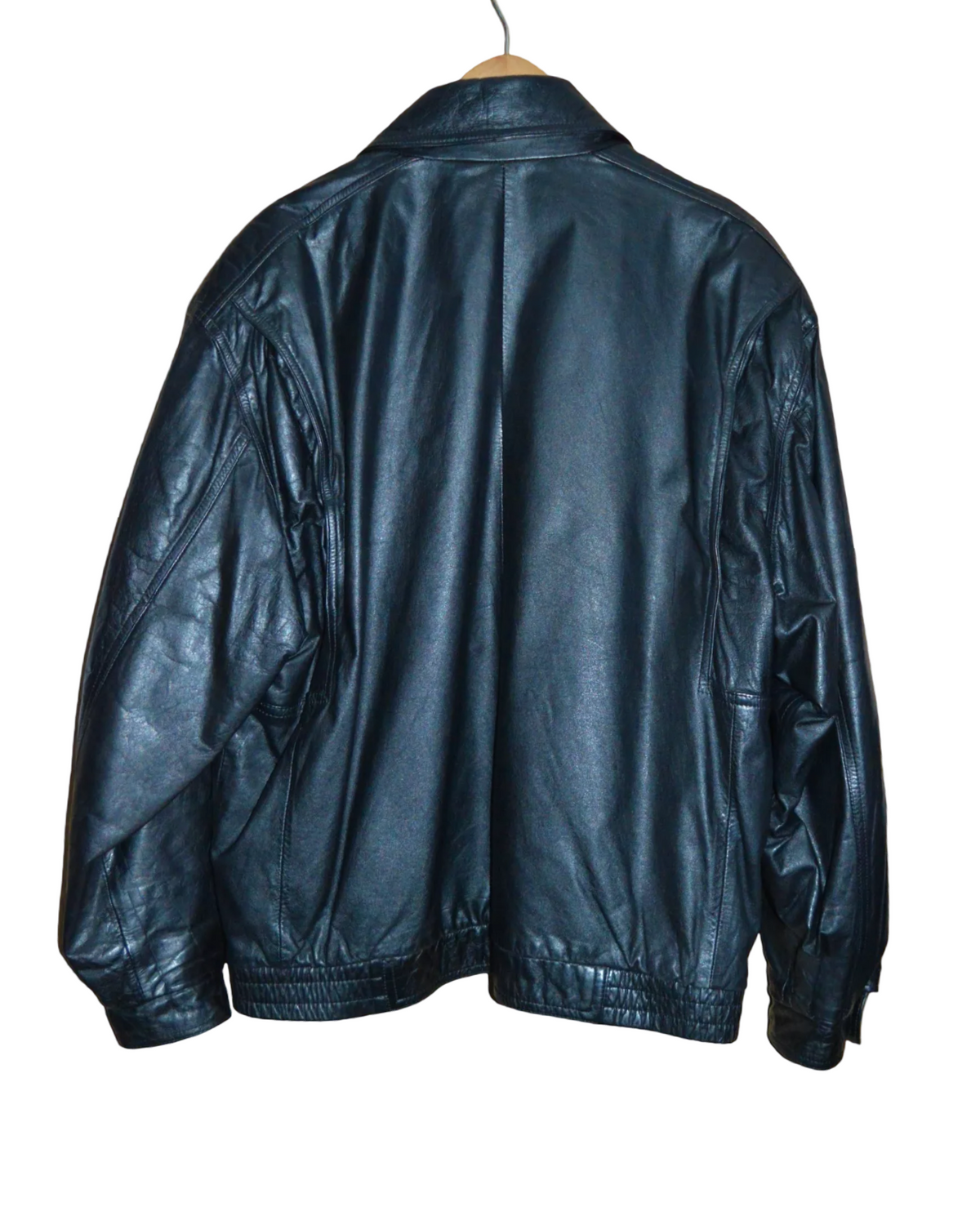 Black leather oversized bomber