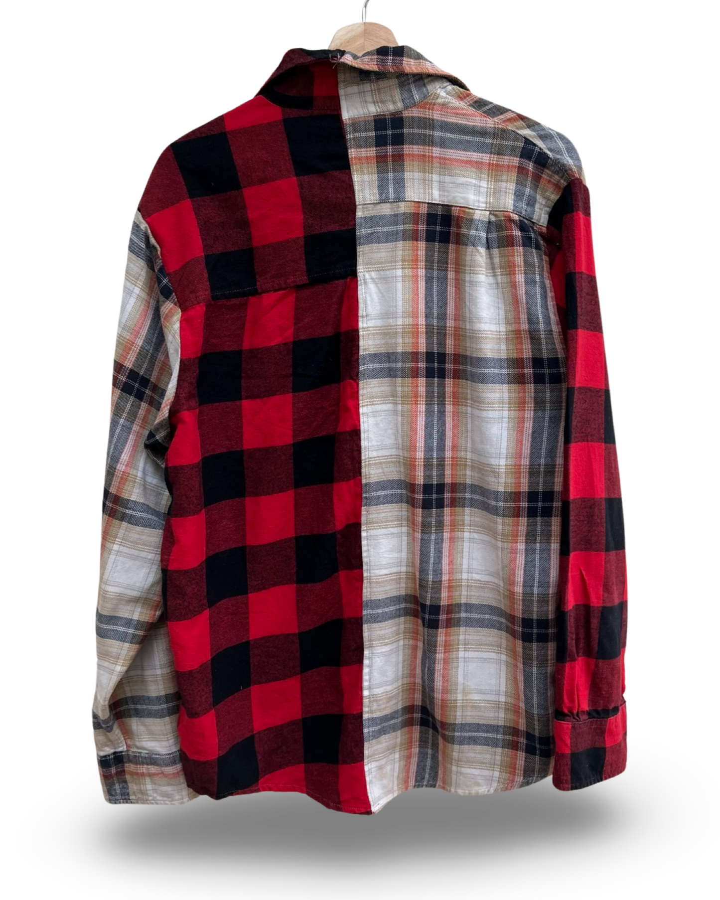 Red and neutral reworked check shirt