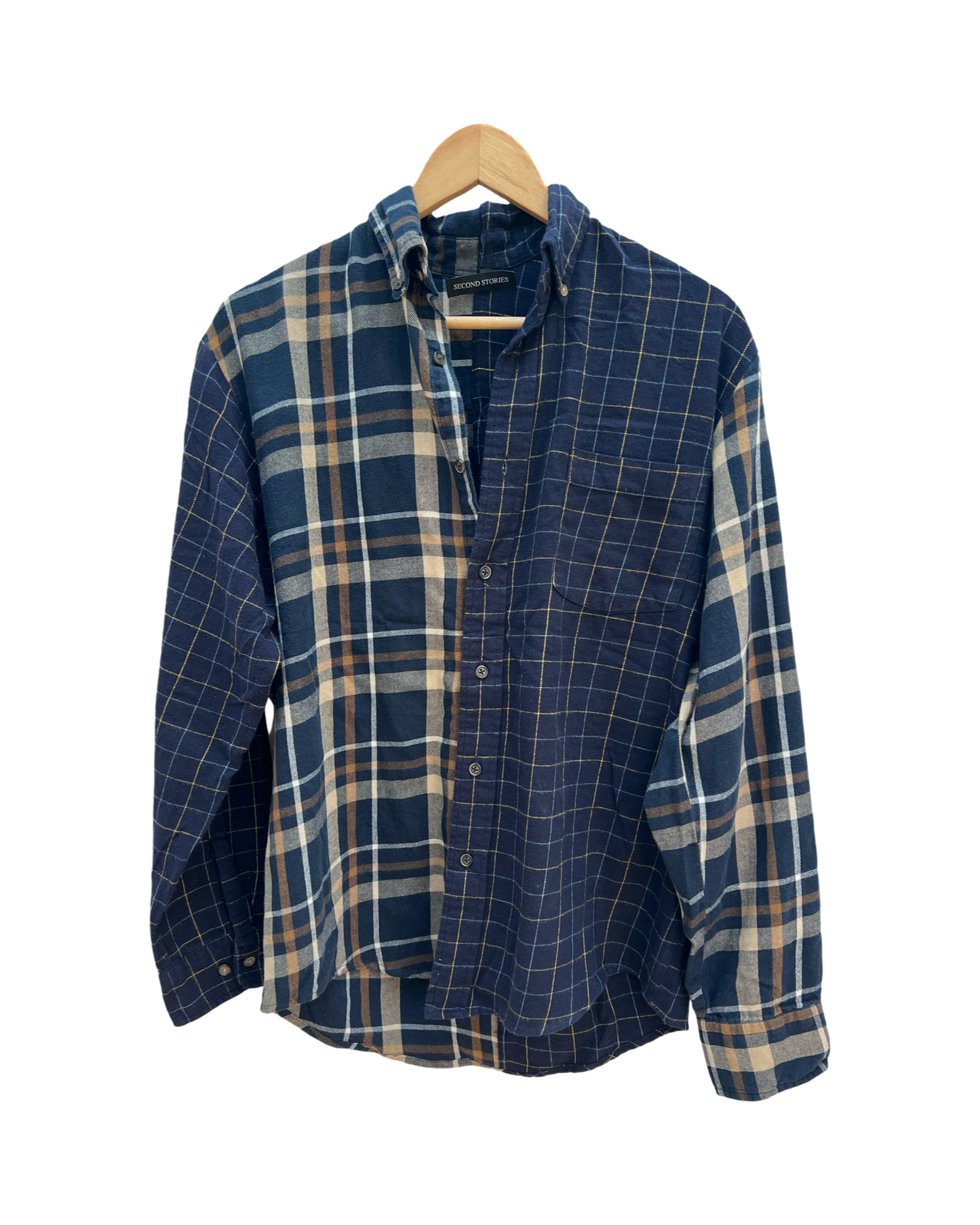 Reworked vintage check shirt- Navy mix (L)