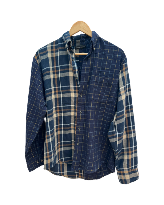 Reworked vintage check shirt- Navy mix (L)