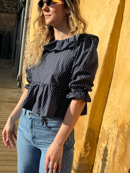 The Florence top - Navy polka dot