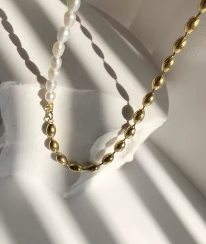 LUNA Freshwater Pearl and Gold nugget necklace