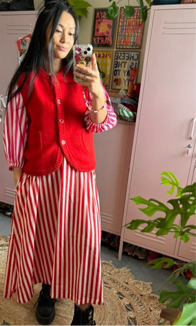 Winnie organic cotton dress; Pink and red stripe