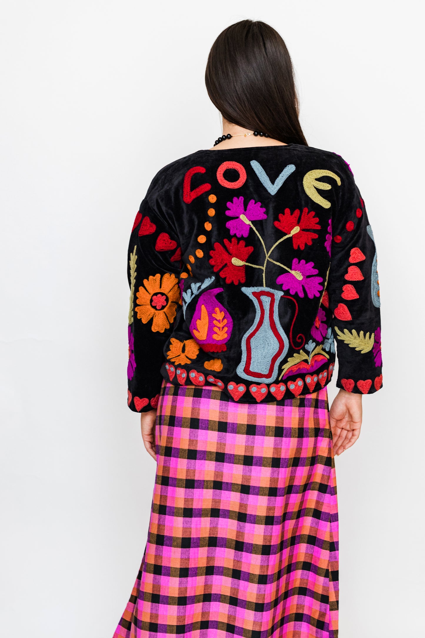 The LOVE embroidered velvet jacket