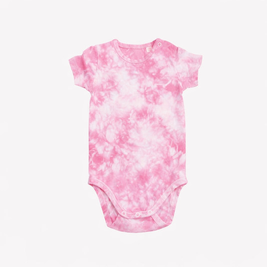 Babies Peony pink Hand-Dyed Breton Short Sleeve baby gro