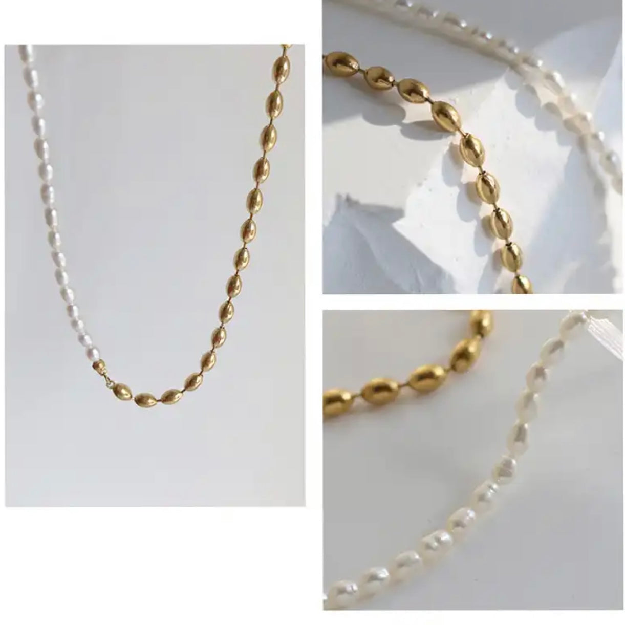 LUNA; Freshwater Pearl and gold nugget necklace