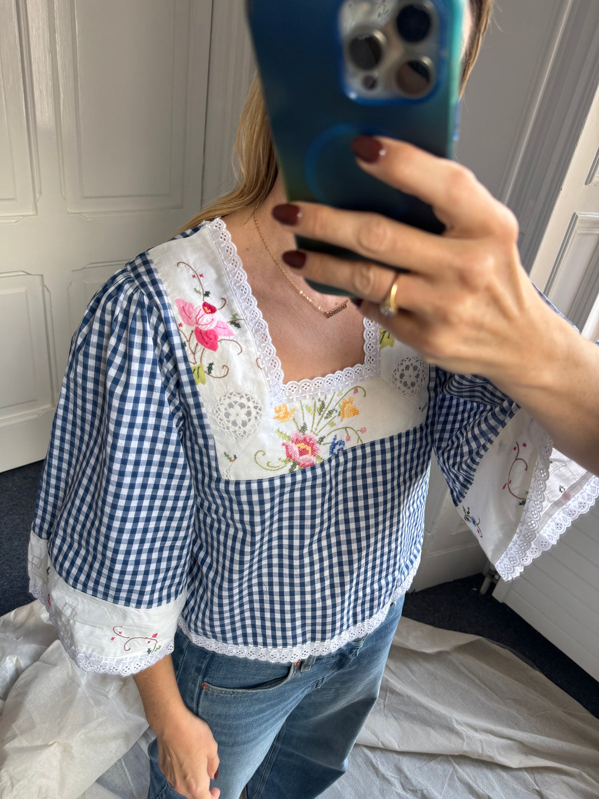 The Cass square neck embroidered smock blouse sizes 12