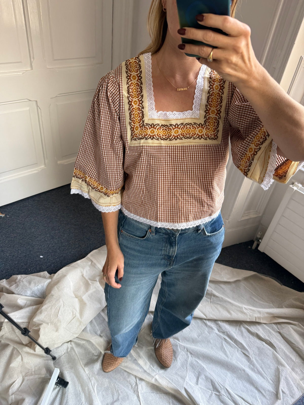 The Cass square neck embroidered smock blouse sizes 12