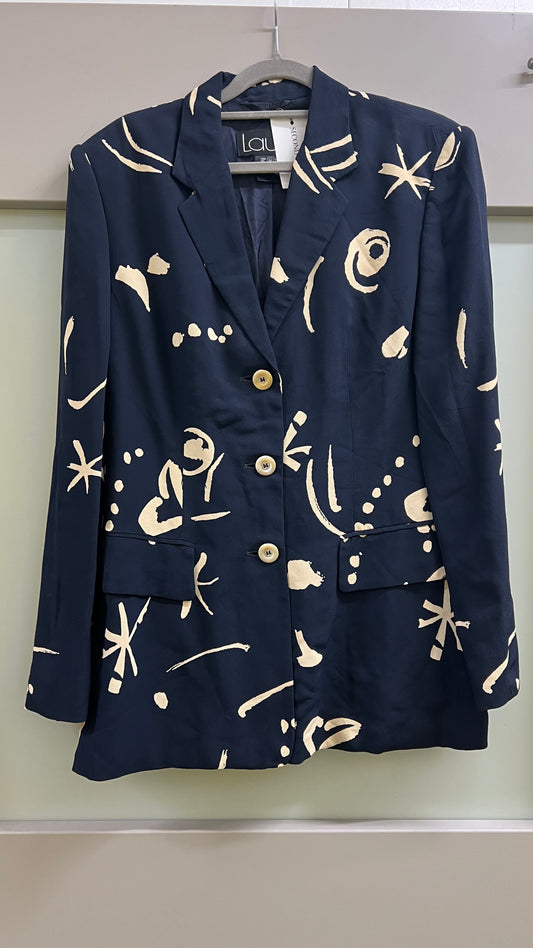 90s Laurel printed navy viscose blazer