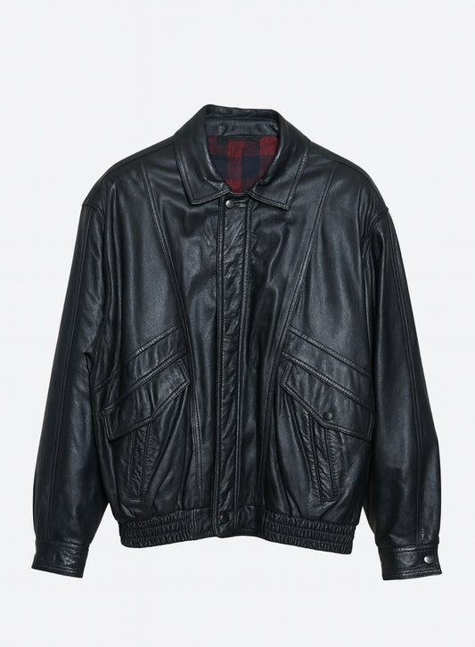 Black leather oversized bomber