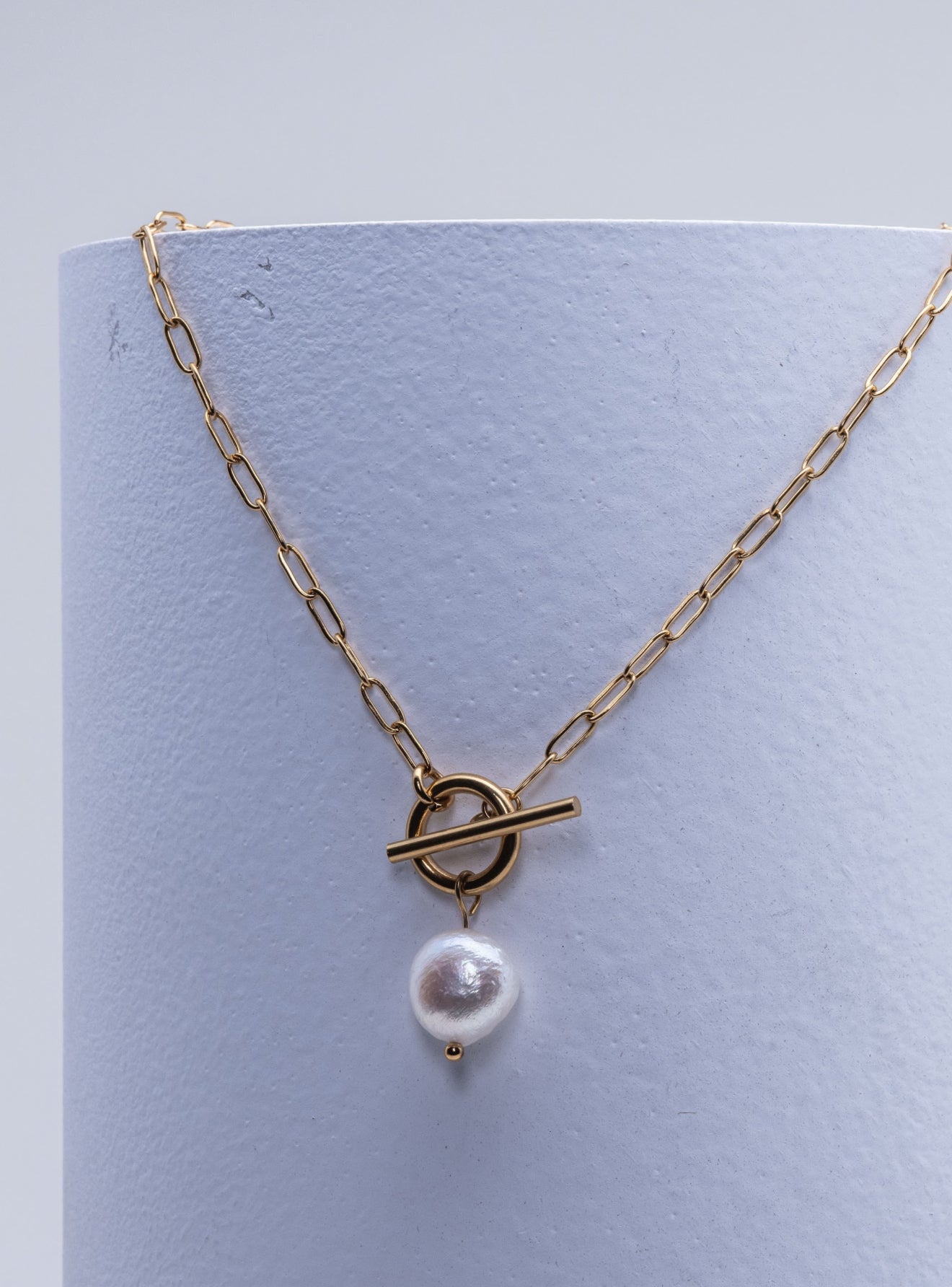 Back in stock - Madelaine, fine gold plated thread through necklace with freshwater pearl pendant