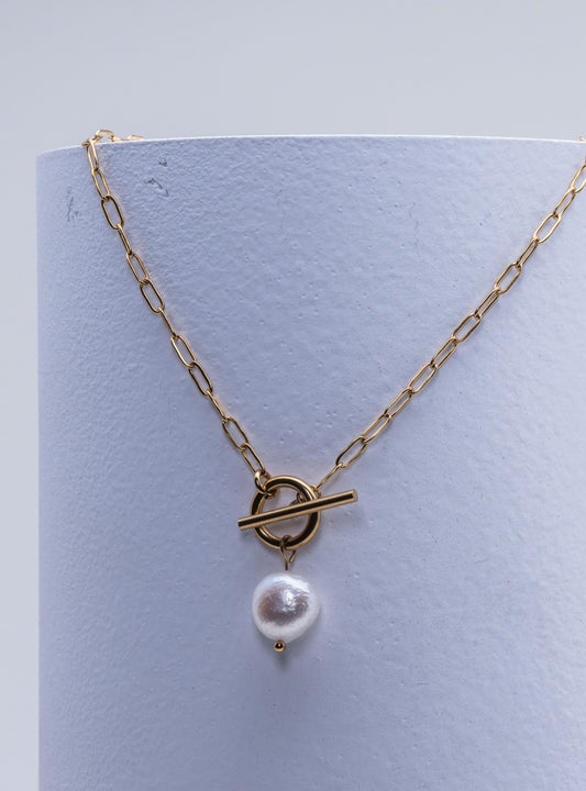 Madelaine, fine gold plated thread through necklace with freshwater pearl pendant