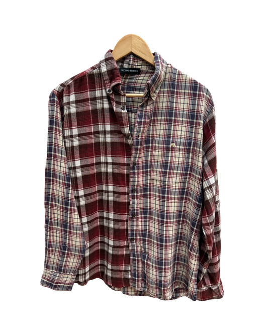 Reworked vintage check shirt-  Burgundy mix (S)