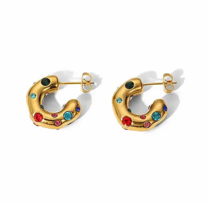 18k Gold plated coloured crystal encrusted hoop earrings