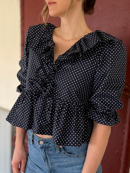 The Florence top - Navy polka dot