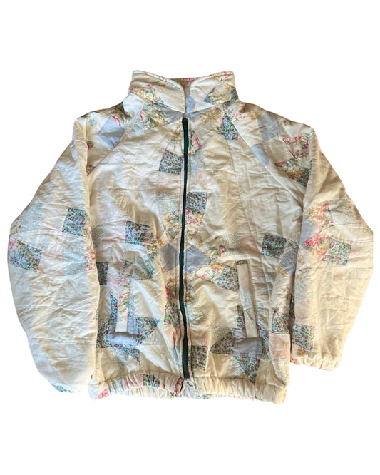 The reworked bomber jacket -  White & Blue Patchwork- 8-14