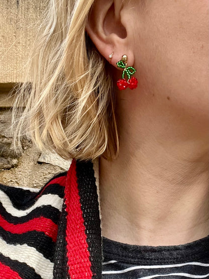 Cherry on top. Hand made glass beaded earrings