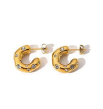 Load image into Gallery viewer, 18k Gold plated crystal encrusted hoop earrings