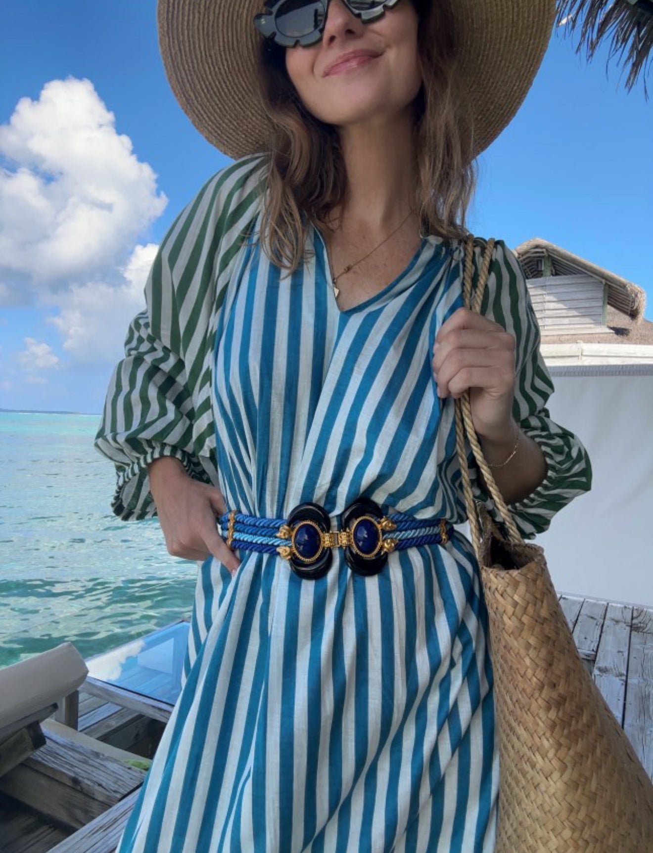 Winnie organic cotton dress green stripe