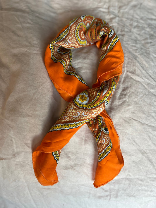 Orange ornate paisley vintage neckerchief