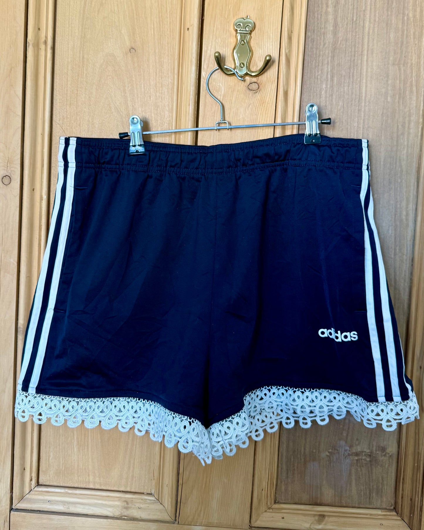 Reworked Adidas lace trim shorts - Navy with white trim