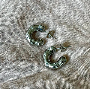 Silver plated crystal encrusted hoop earrings loop