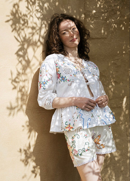 Daisy embroidered shorts