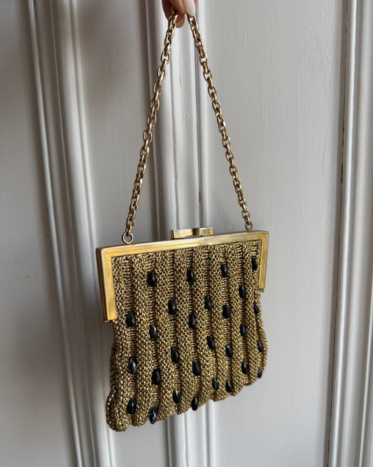 Early 1960s Italian Hand Crocheted Beaded Evening Bag