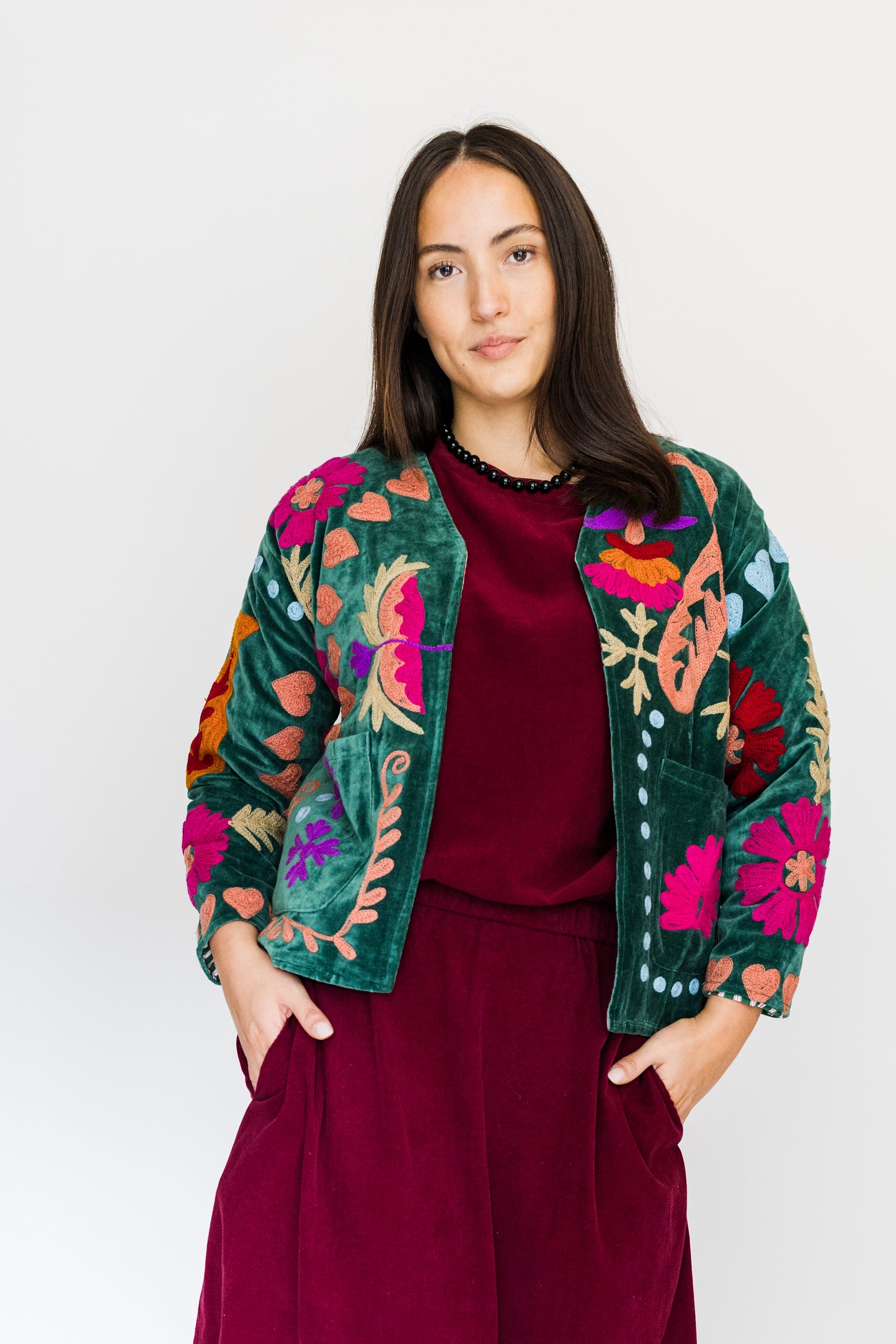 The LOVE embroidered velvet jacket