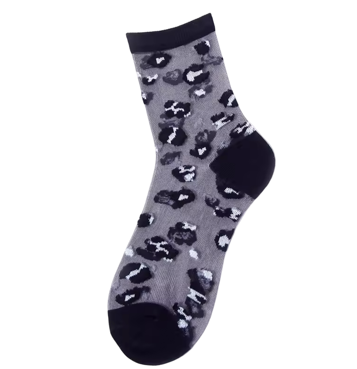 Semi sheer black leopard print socks