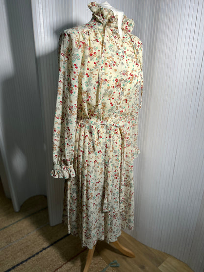 1980s floral pleated dress