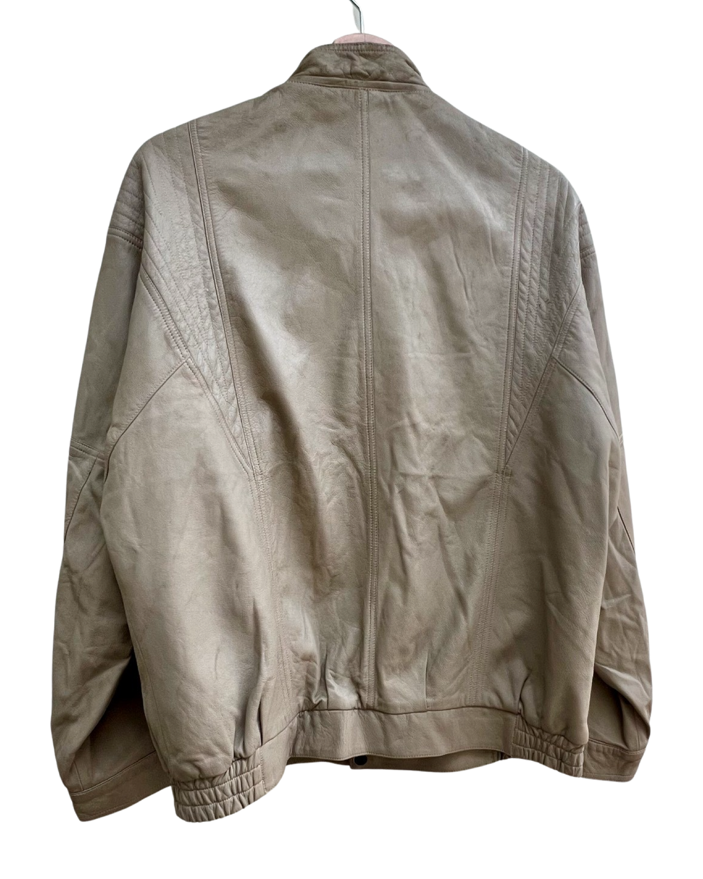 90s putty coloured leather bombr jacket