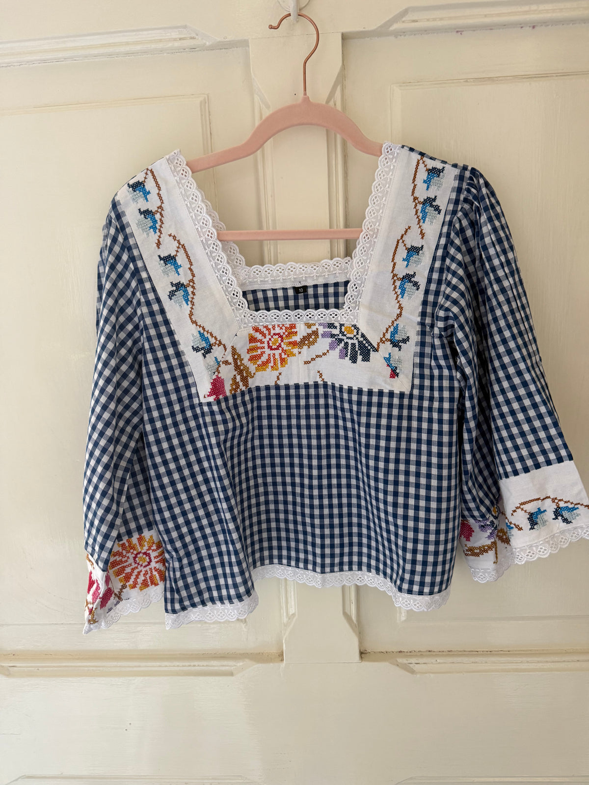 The Cass square neck embroidered smock blouse sizes 8-10