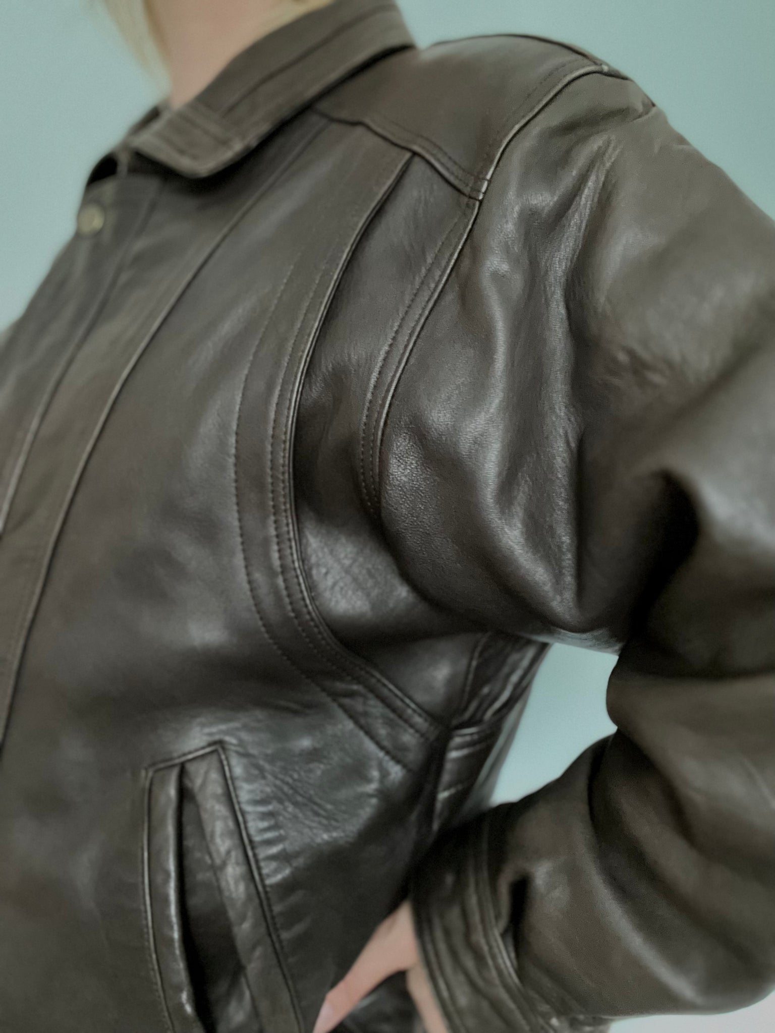 80s bitter chocolate leather bomber jacket SECOND STORIES