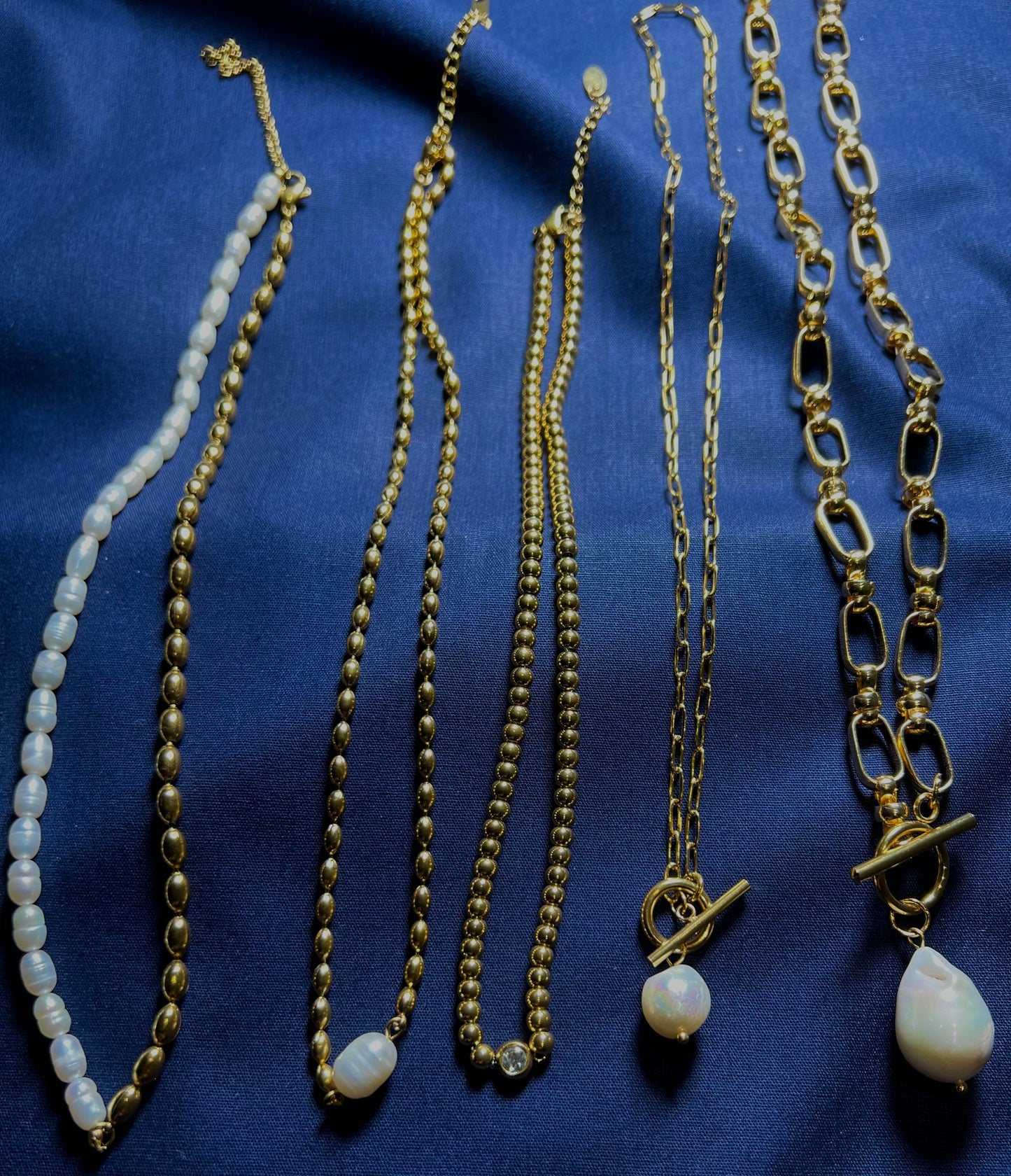 LUNA; Freshwater Pearl and gold nugget necklace