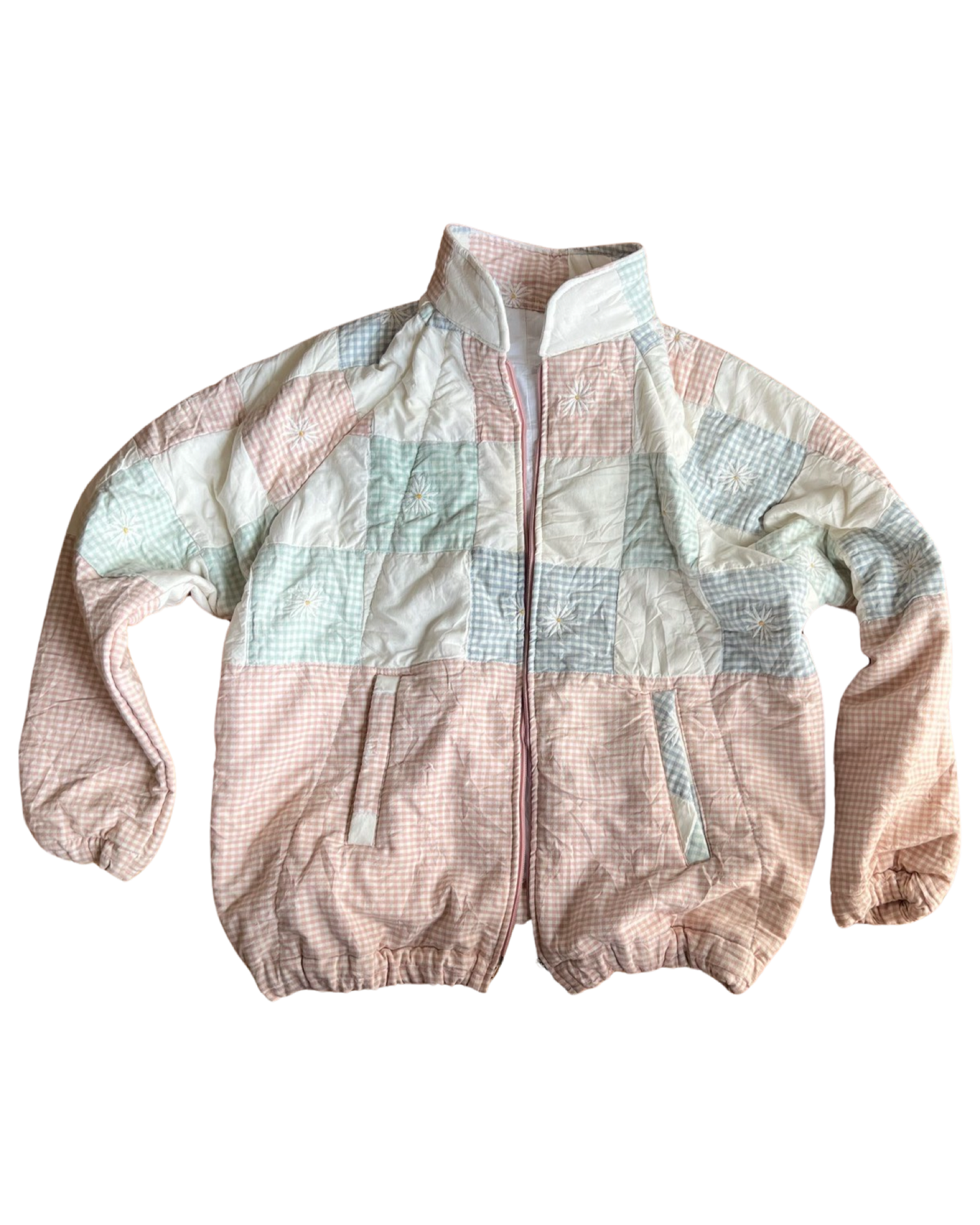 The reworked bomber jacket -  Pink gingham daisy - 8- 14