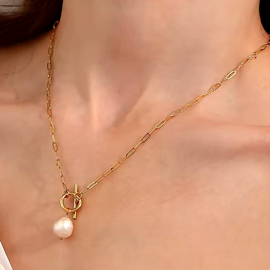 Madelaine, fine gold plated thread through necklace with freshwater pearl pendant