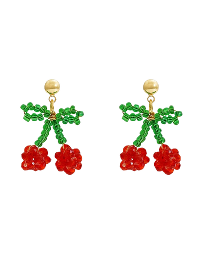 Cherry on top. Hand made glass beaded earrings