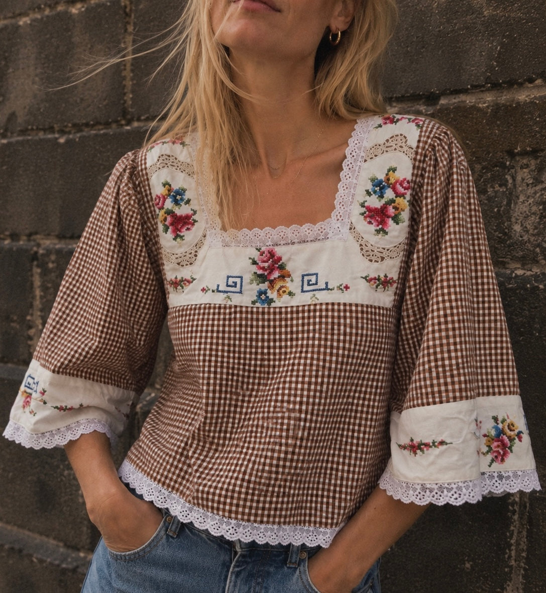 The Cass square neck embroidered blouse