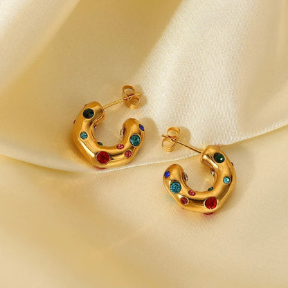 18k Gold plated coloured crystal encrusted hoop earrings