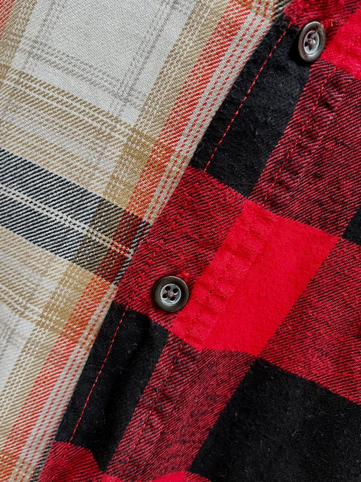 Red and neutral reworked check shirt
