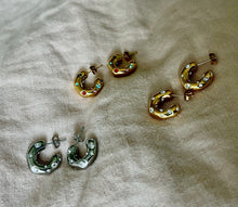 Load image into Gallery viewer, 18k Gold plated coloured crystal encrusted hoop earrings