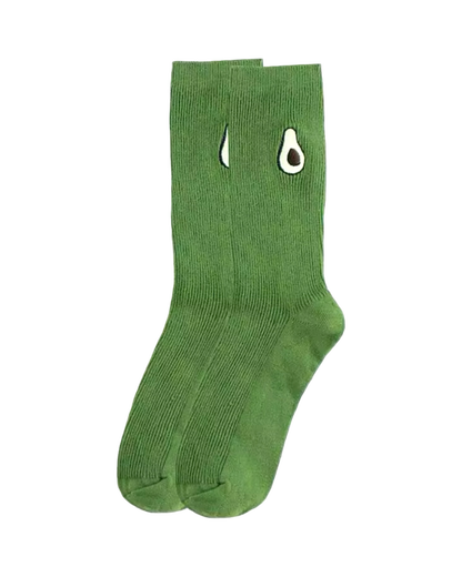 Green ribbed cotton embroidered avocado socks