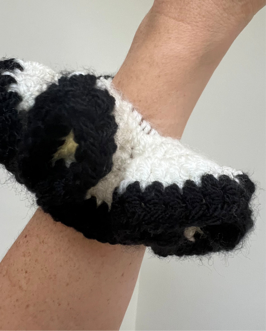 White and Black Crochet XL Scrunchie