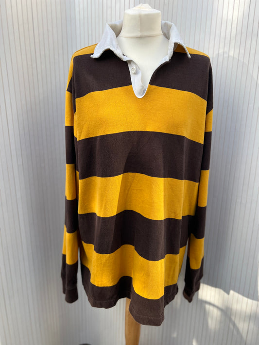 Yellow and chocolate striped rugby shirt