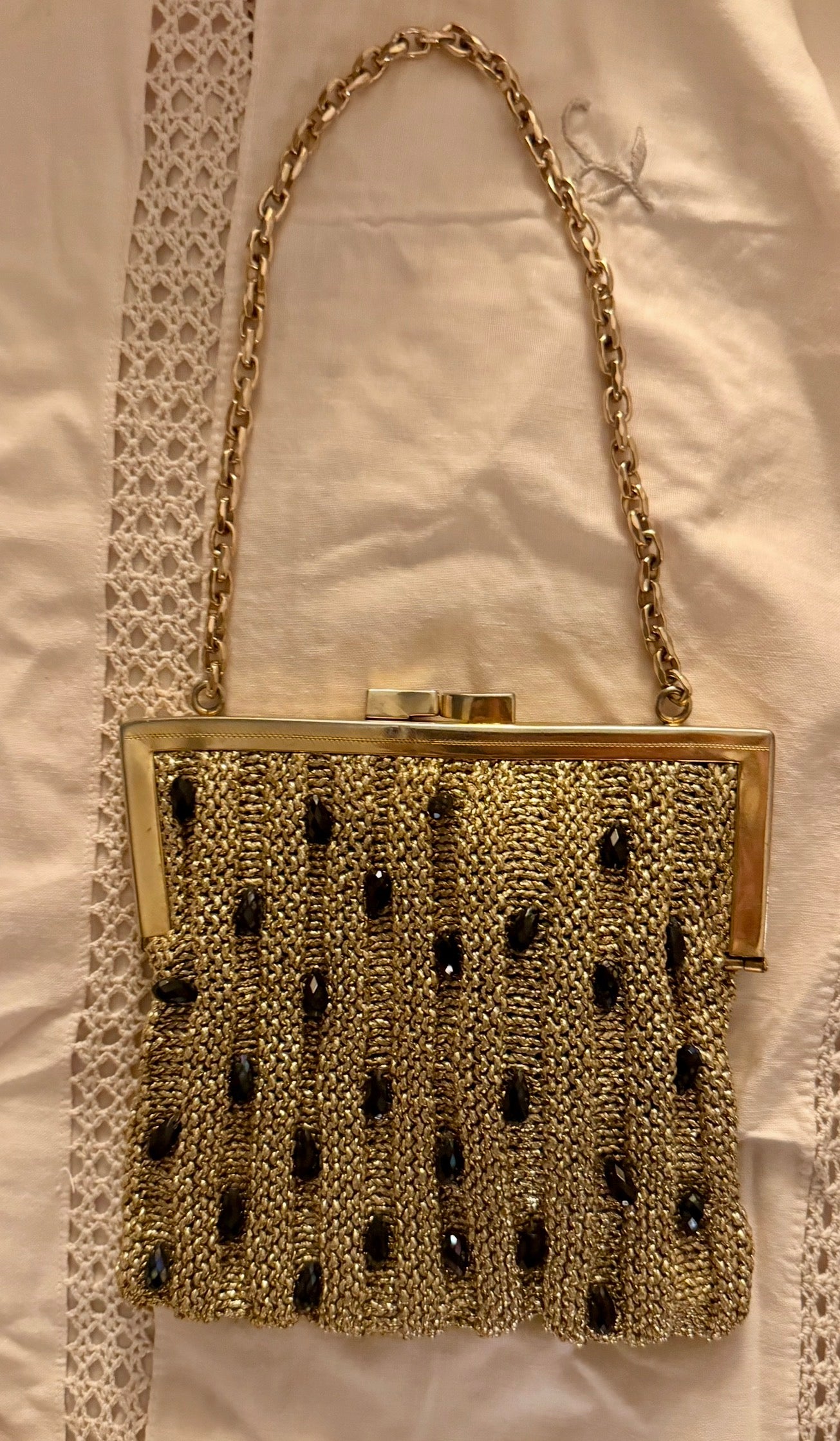 Early 1960s Italian Hand Crocheted Beaded Evening Bag